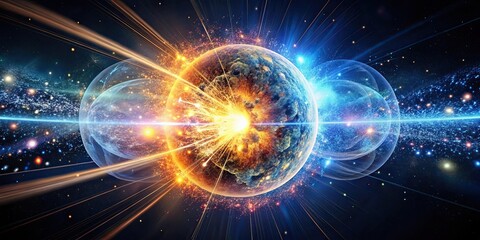 Obraz premium render of a particle collision in a scientific environment, science, physics, energy, collision, particles