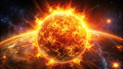 Obraz premium of a sun with solar flares and coronal mass ejections , solar, sun, star, solar flares, coronal mass ejections, energy, gases