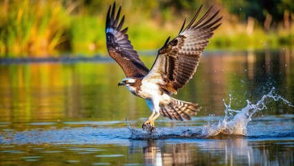 Obraz premium Osprey Bird in Mid-Flight Emerging from Water After Catching Prey
