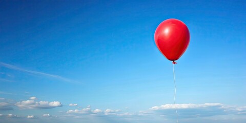 Fototapeta premium Single red balloon floating in the air with a clear blue sky background, balloon, red, floating, air, sky, clear