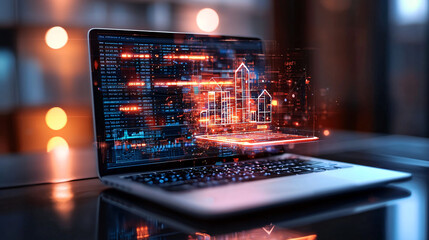 dynamic digital marketing dashboard displaying live analytics and data visualizations on laptop screen, showcasing modern technology and innovation