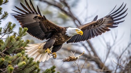 Obraz premium Bald Eagle in Flight with Prey in Talons