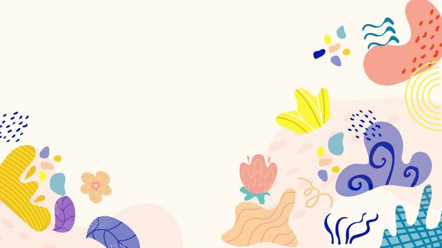 organic shapes merging with modern geometric patterns in soft color abstract design seamless 4k video background motion pop art design