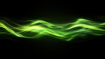 Obraz premium Abstract green light waves flow across black. Ideal for backgrounds, websites, or energy themes.