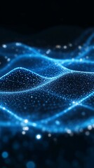 Abstract digital wave of glowing blue particles