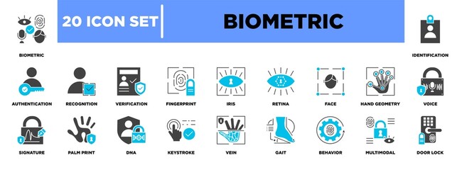 Biometric Icon Set Blue Grey