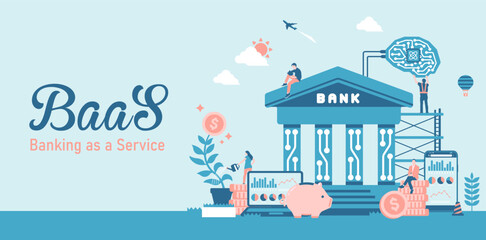 Obraz premium BaaS ( Banking as a Service ) vector banner illustration