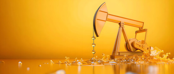 Obraz premium Oil extraction process industrial setting digital illustration bright yellow background close-up view energy resources concept