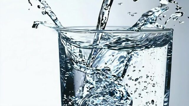 water pouring into glass till folw away