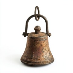 Fototapeta premium Antique brass bell with a handle, showing age and wear.