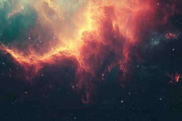 Naklejka premium Cosmic Nebula Fiery Clouds and Distant Stars