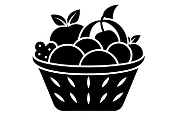 Basket with Fruits Silhouette Vector Illustration