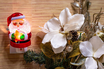 Festive Santa Christmas Light and Elegant Floral Holiday Decor