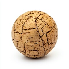 Cracked wooden sphere on white background.