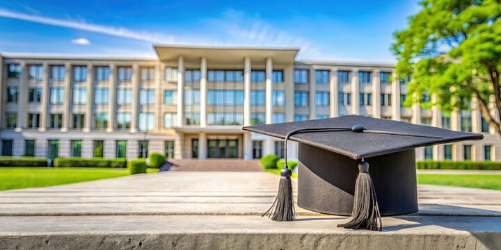 Alumni pride with graduation cap in front of academic building , alumni, pride, graduation cap, academic, building