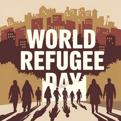 Obraz premium World Refugee Day Cityscape Silhouette Refugees Hope