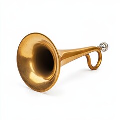 Antique brass horn, musical instrument, isolated on white.