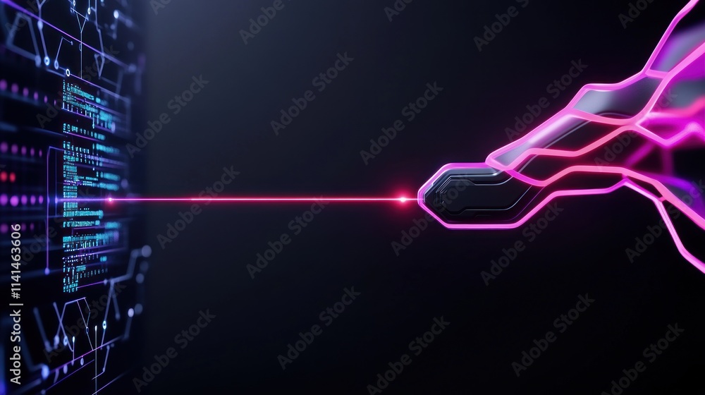 Poster futuristic interface with a laser and digital code visualization.