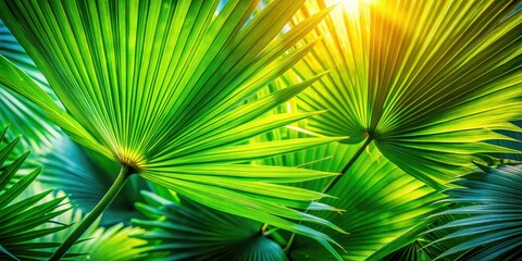Obraz premium Exotic palm foliage, vividly detailed in a long-exposure nature shot.