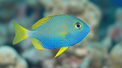 Obraz premium Vibrant Blue and Yellow Fish Swimming in Clear Ocean Water Near Coral Reef