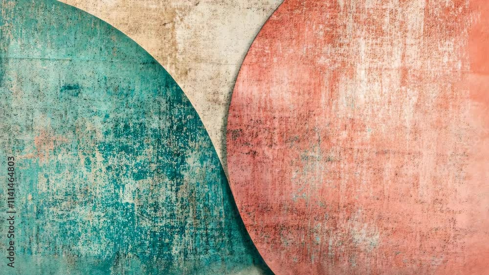 Poster colorful abstract art featuring intersecting circles with textured backgrounds in muted tones of blu