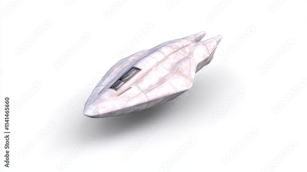 Poster a sleek, futuristic object resembling a spaceship, featuring smooth contours and a metallic finish, 