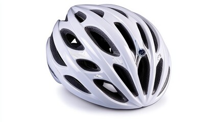 A sleek, white bike helmet featuring ventilation slots for safety and comfort, ideal for cycling enthusiasts and commuters.