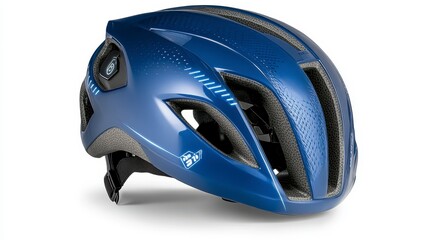 Fototapeta premium A sleek blue cycling helmet with ventilation slots, designed for safety and aerodynamics during rides.