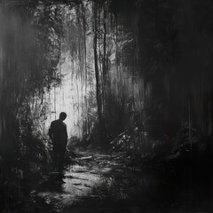 Obraz premium Solitude in the Dark Forest: A Monochromatic Landscape
