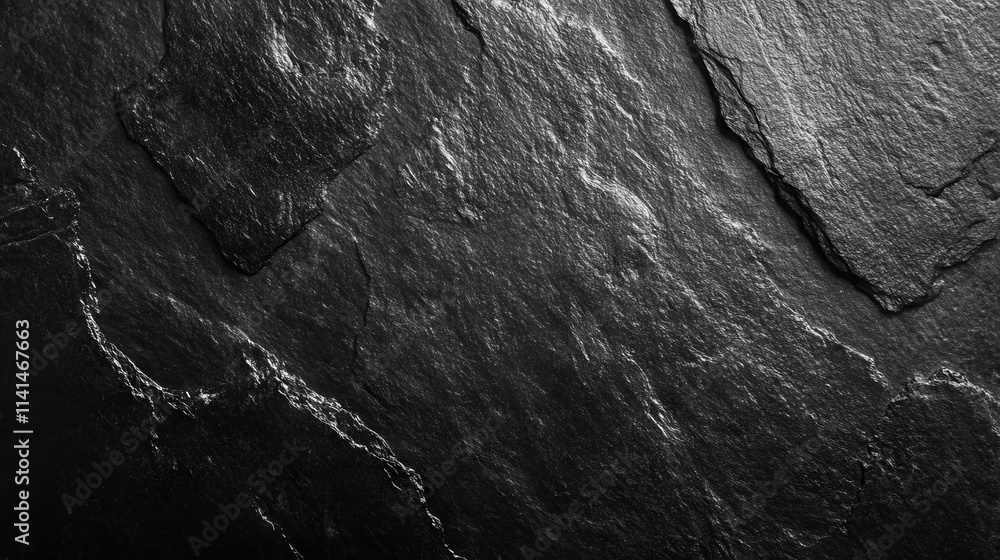 Poster dark grey black slate background texture with natural stone surface patterns for design projects, ph