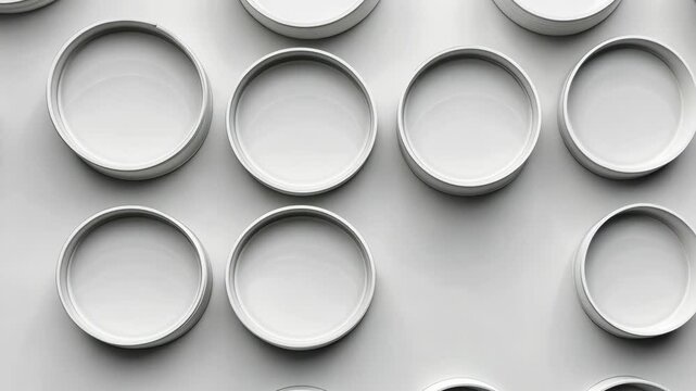 Arrangement of empty round metal tins on a flat surface showcases minimalist design and texture in neutral colors