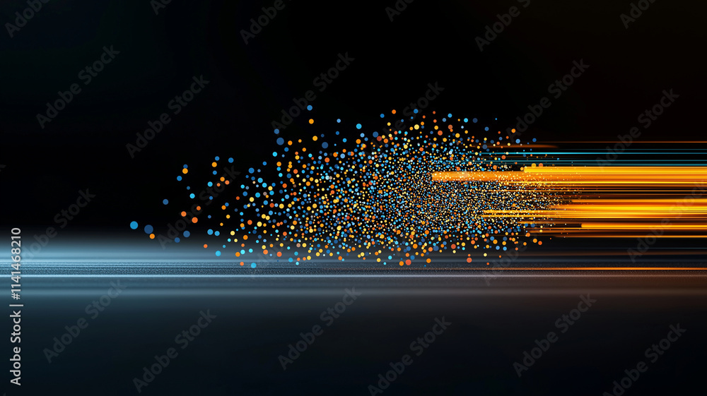 Fototapete conceptual illustration of digital transformation with vibrant dots and streaks representing speed and innovation. This artwork captures essence of technology and progress