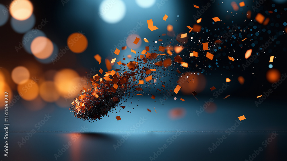 Fototapete dynamic illustration of digital transformation, showcasing particles dispersing in vibrant colors, s