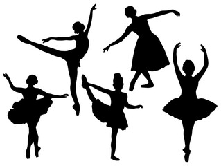 Ballet practice posture. Classical Ballerina silhouettes. Set of dance ballet Silhouette vector illustration. Dance ballet pose silhouettes. Silhouette ballerina kids. Dance ballet recital.  © rahayu