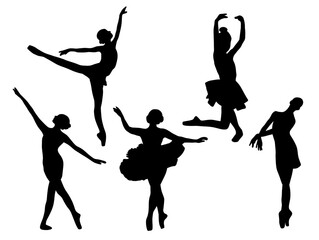 Ballet practice posture. Classical Ballerina silhouettes. Set of dance ballet Silhouette vector illustration. Dance ballet pose silhouettes. Silhouette ballerina kids. Dance ballet recital. 