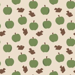 Seamless Pattern Muted Green Apple. Background Modern Apple Illustration Fabric Motif. Earthy Tone Autumn Apple Orchard Repeat Pattern.
