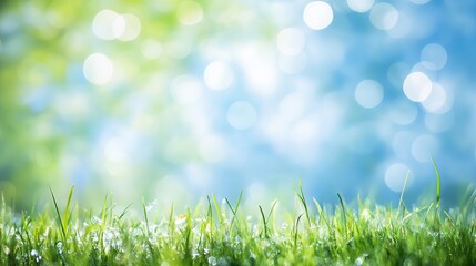 Obraz premium World environment day celebration with green grass and blue sky bokeh background
