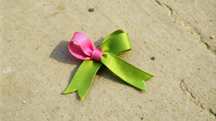 Fototapeta premium Pink and Green Ribbon Bow on a Rough Surface