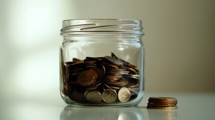 Coin in glass bottle with money stack step up growing growth saving money, Concept financial business investment, Copy space for your text