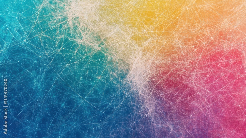 Poster colorful abstract digital network displays a captivating rainbow gradient with complex lines and con