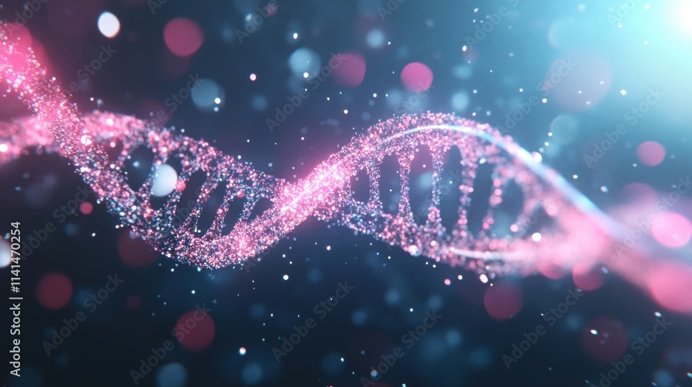 Poster an abstract representation of a dna double helix structure glows with vibrant colors, symbolizing th