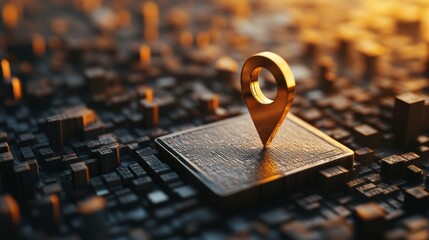 3D location pin made of skyscrapers