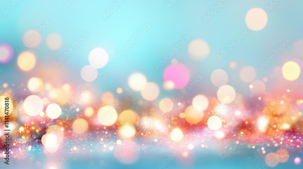 Poster a stunning display of sparkling bokeh on a blue background radiates bright colors and soft light pat