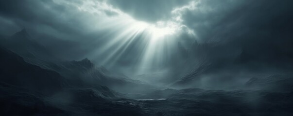 dramatic landscape with sun rays breaking through