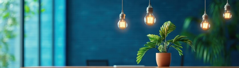 Obraz premium Tailored adjustable lighting enhances productivity and ambiance in a modern coworking space.
