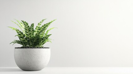 A potted fern on a minimalist surface, emphasizing nature and interior decor.