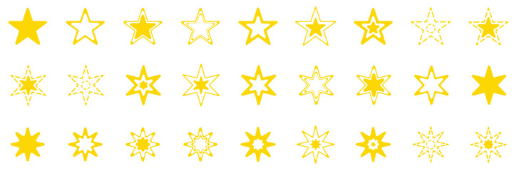 Stars collection. Yellow star vector. 5 stars. Star vector icons. Star icon.  Stars in modern simple flat style. Set of star symbols isolated. Golden set of Stars