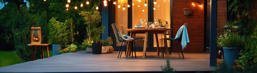 Stylish outdoor patio featuring adjustable lighting for the perfect ambiance day or night.