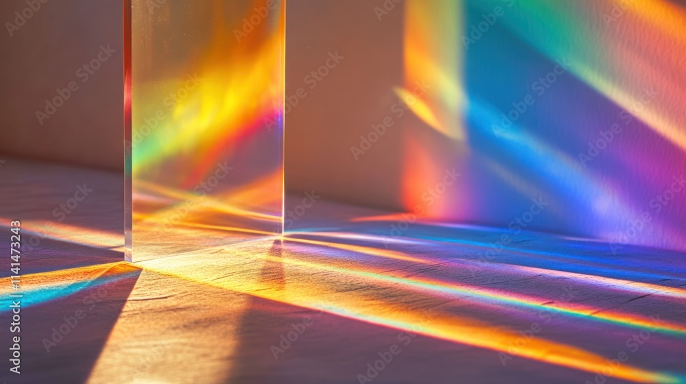 Leinwandbilder A prism casting colorful light patterns on a surface, creating a vibrant visual display.