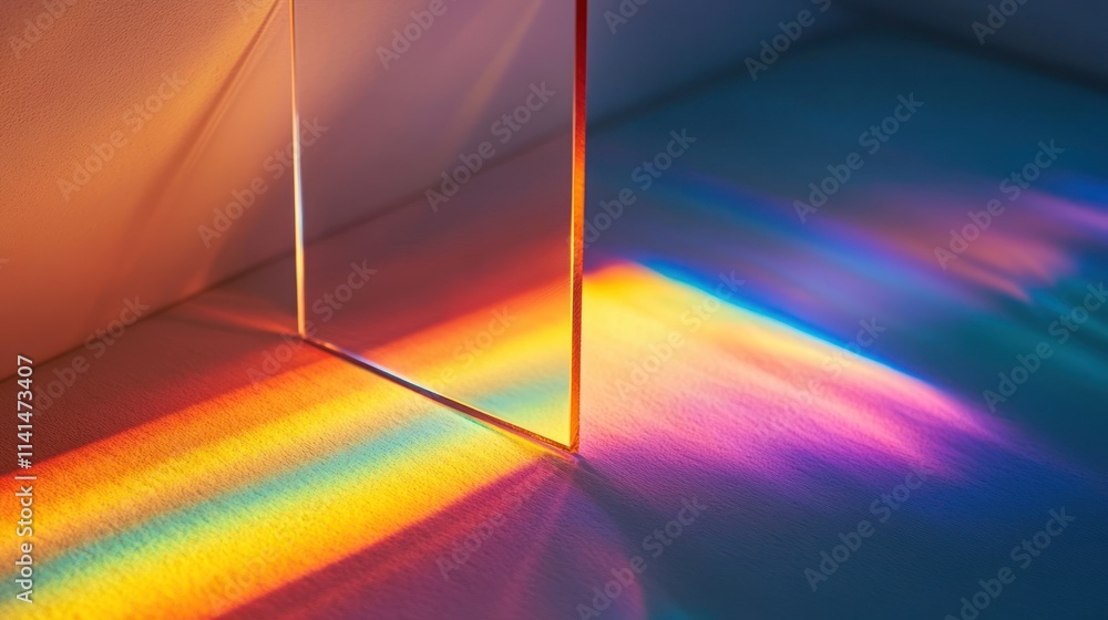 Poster a prism casting colorful light reflections on a surface.